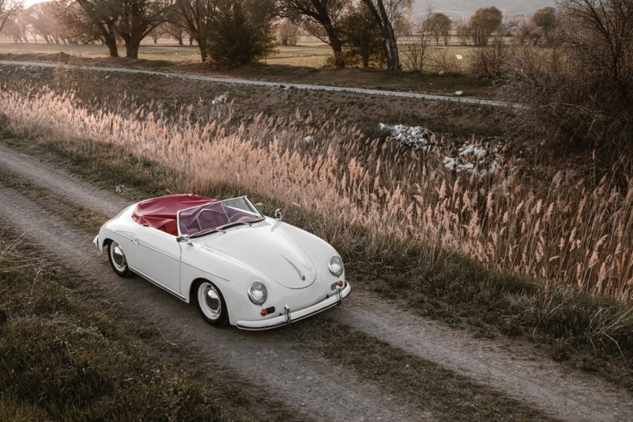 a white car on a road