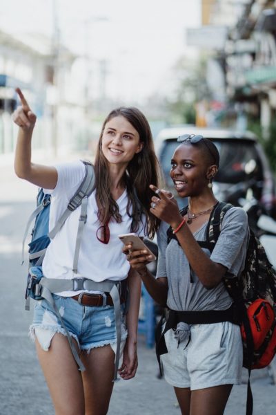 tourists sightseeing in city