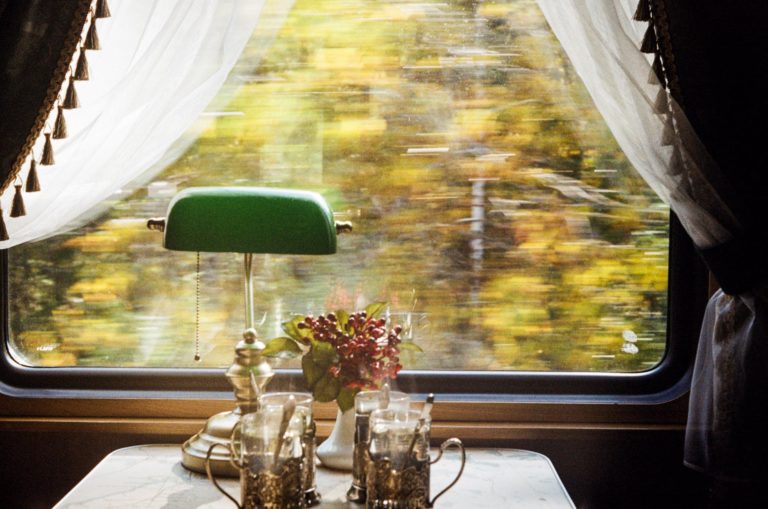 glasses on table in train
